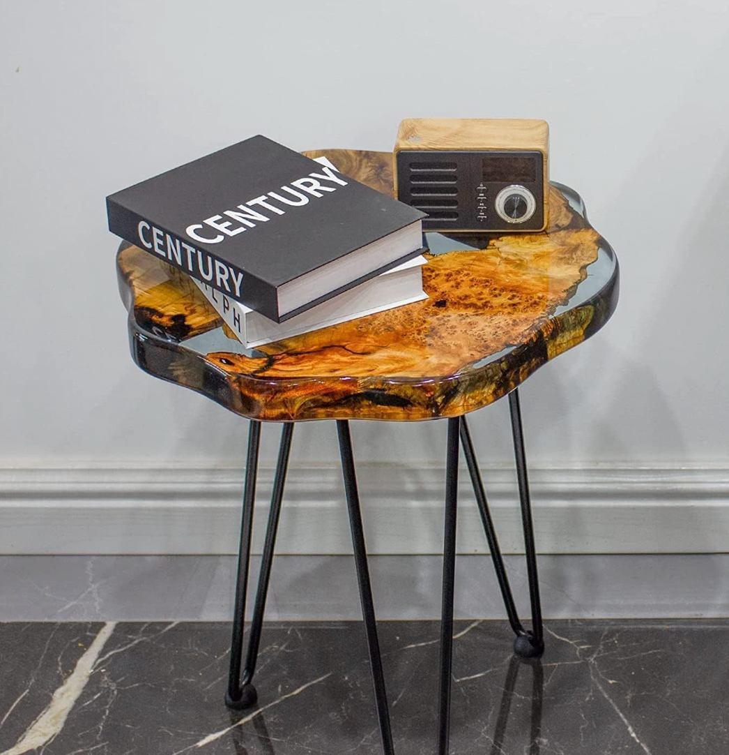 Live Edge Resin Wooden Side Table