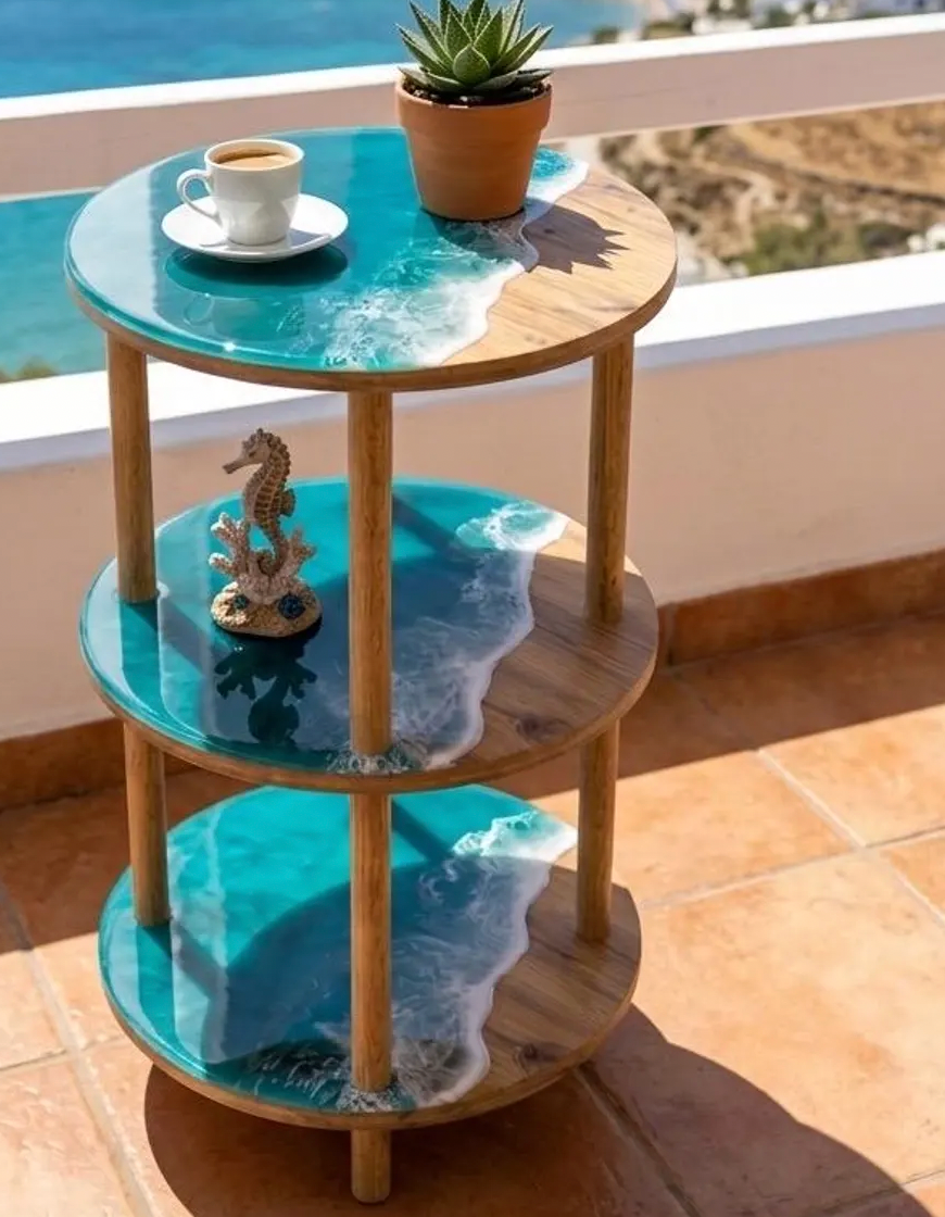 Ocean Resin Wooden 3-Tier Side Table