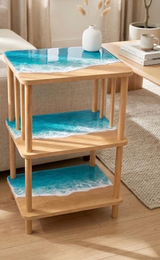 Ocean Wave Resin 3-Tier Wooden Side Shelf