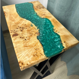 Turquoise Epoxy Resin Wooden Side Table