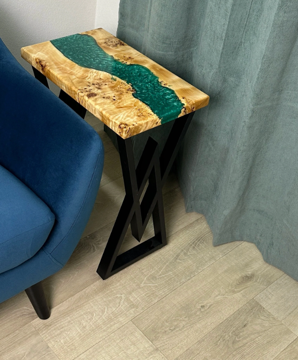 Turquoise Epoxy Resin Wooden Side Table