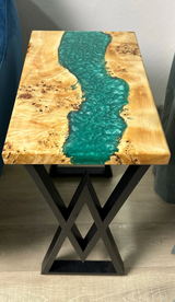 Turquoise Epoxy Resin Wooden Side Table