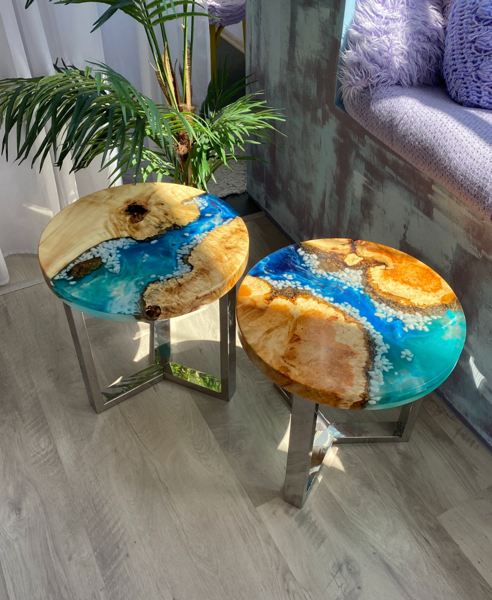 Ocean Resin Round Nesting Side Tables Set