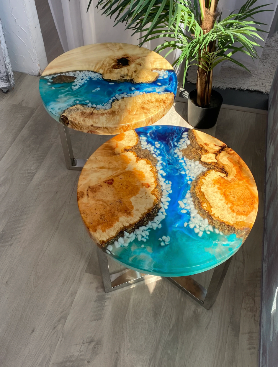 Ocean Resin Round Nesting Side Tables Set