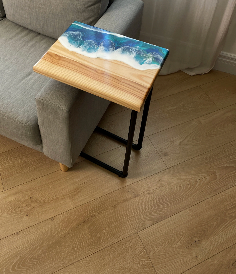 Ocean Wave Resin Wooden Sofa Side Table