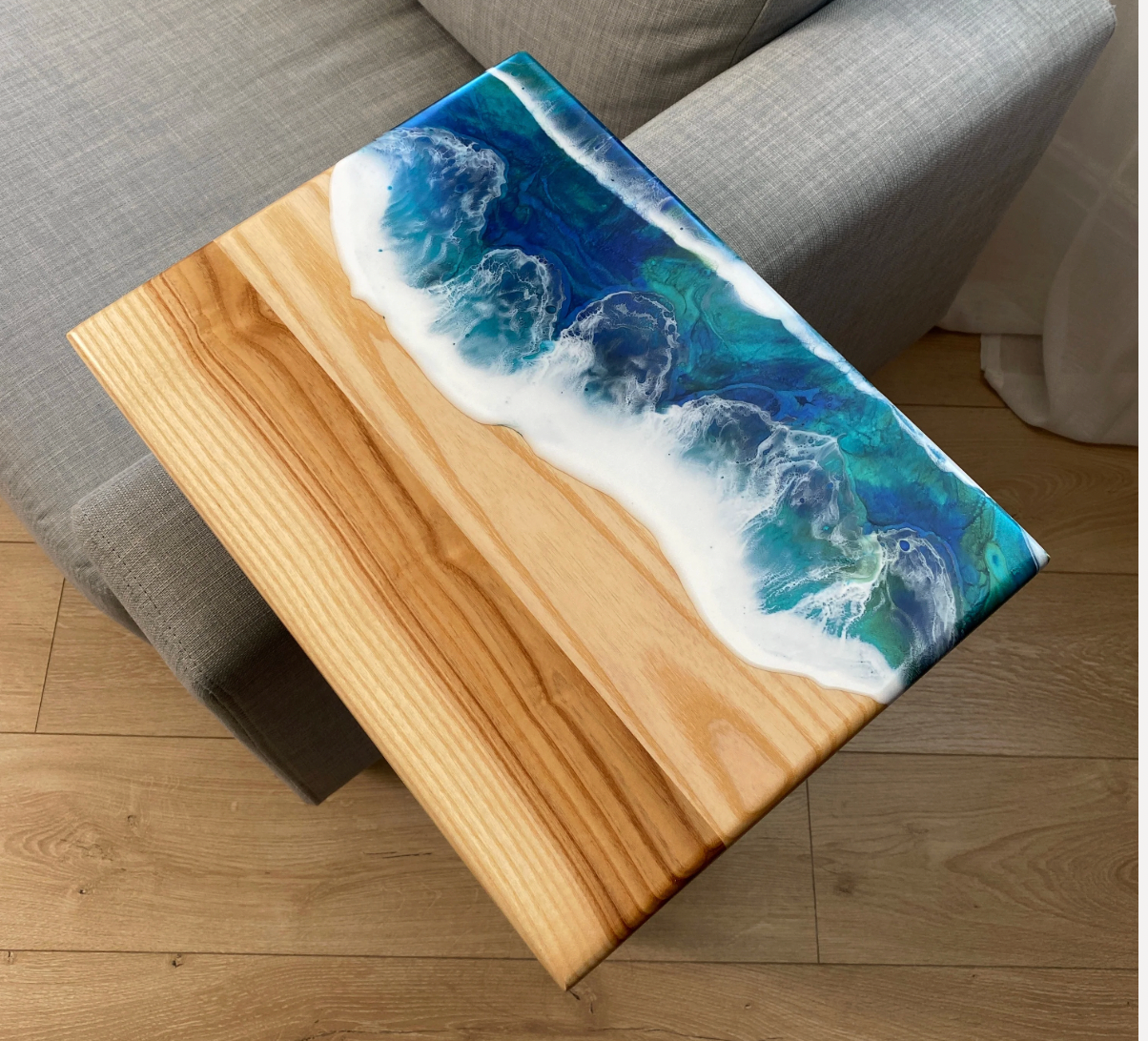 Ocean Wave Resin Wooden Sofa Side Table