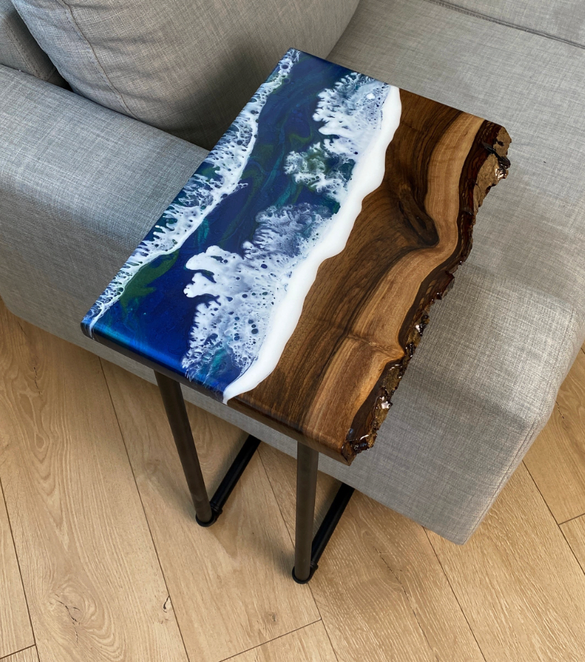 Live Edge Ocean Resin Wooden Side Table