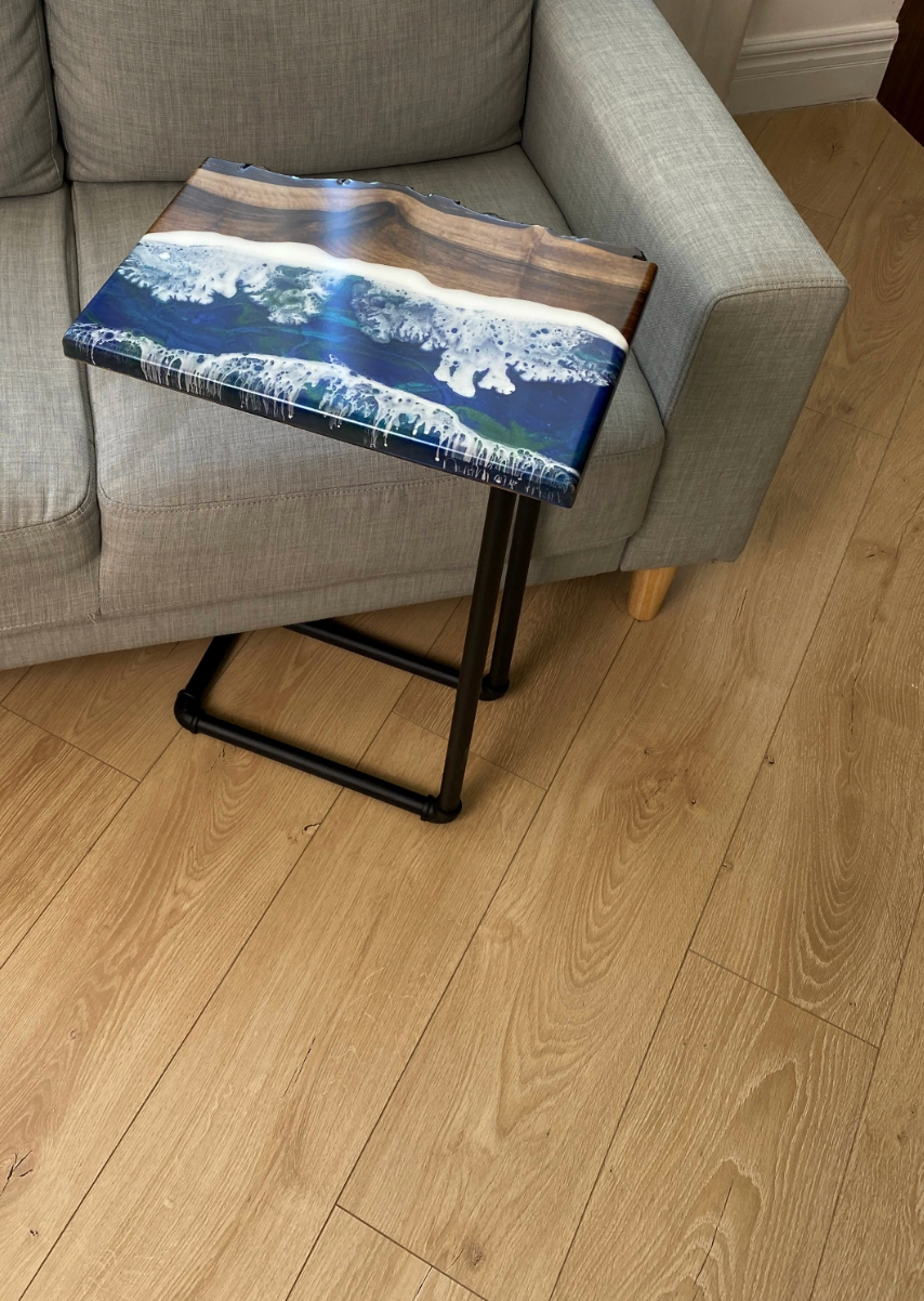 Live Edge Ocean Resin Wooden Side Table