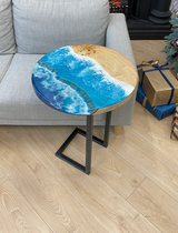 Ocean Wave Resin Round Wooden Side Table