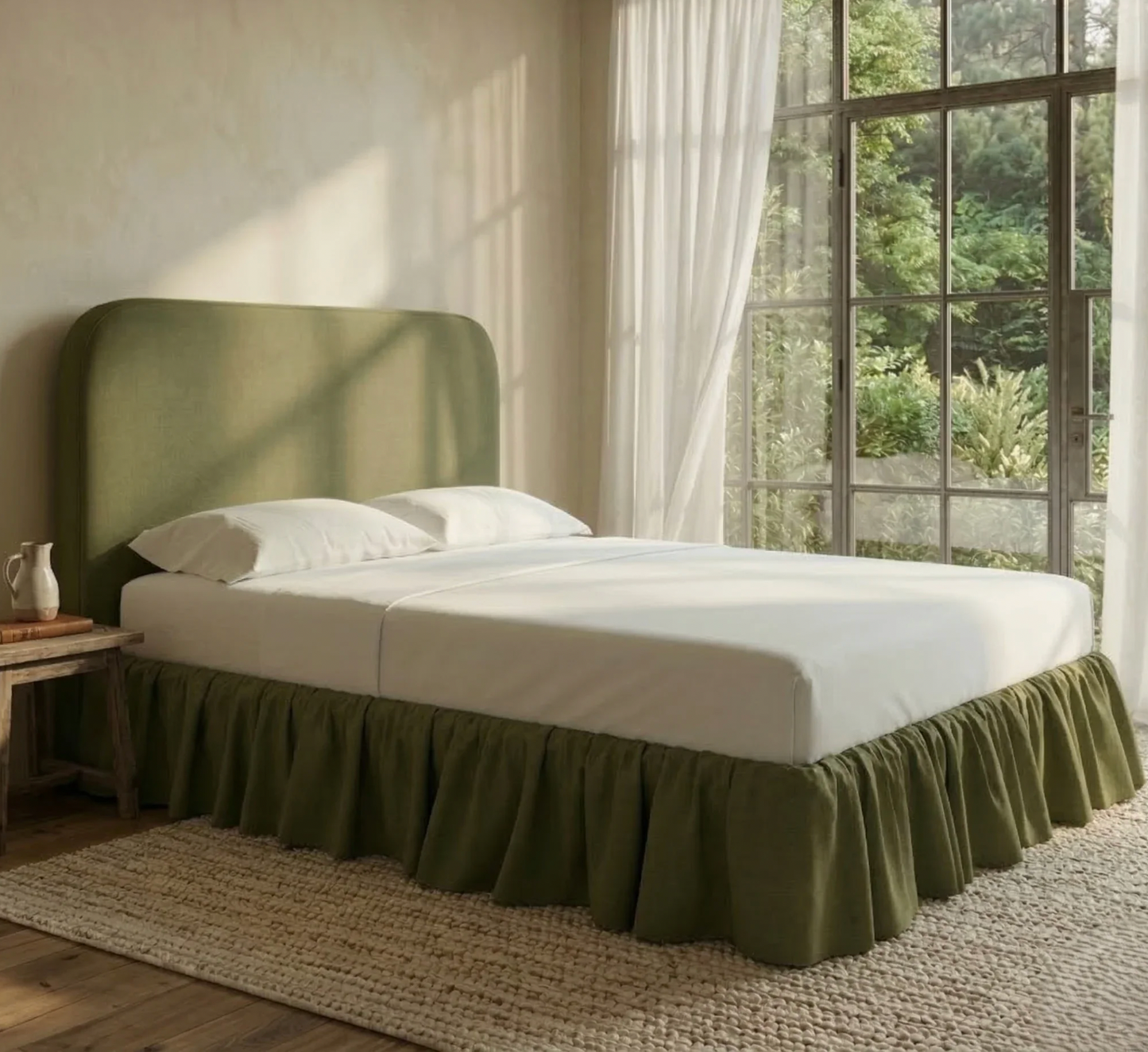 Olive Ruffle Upholstered Bed
