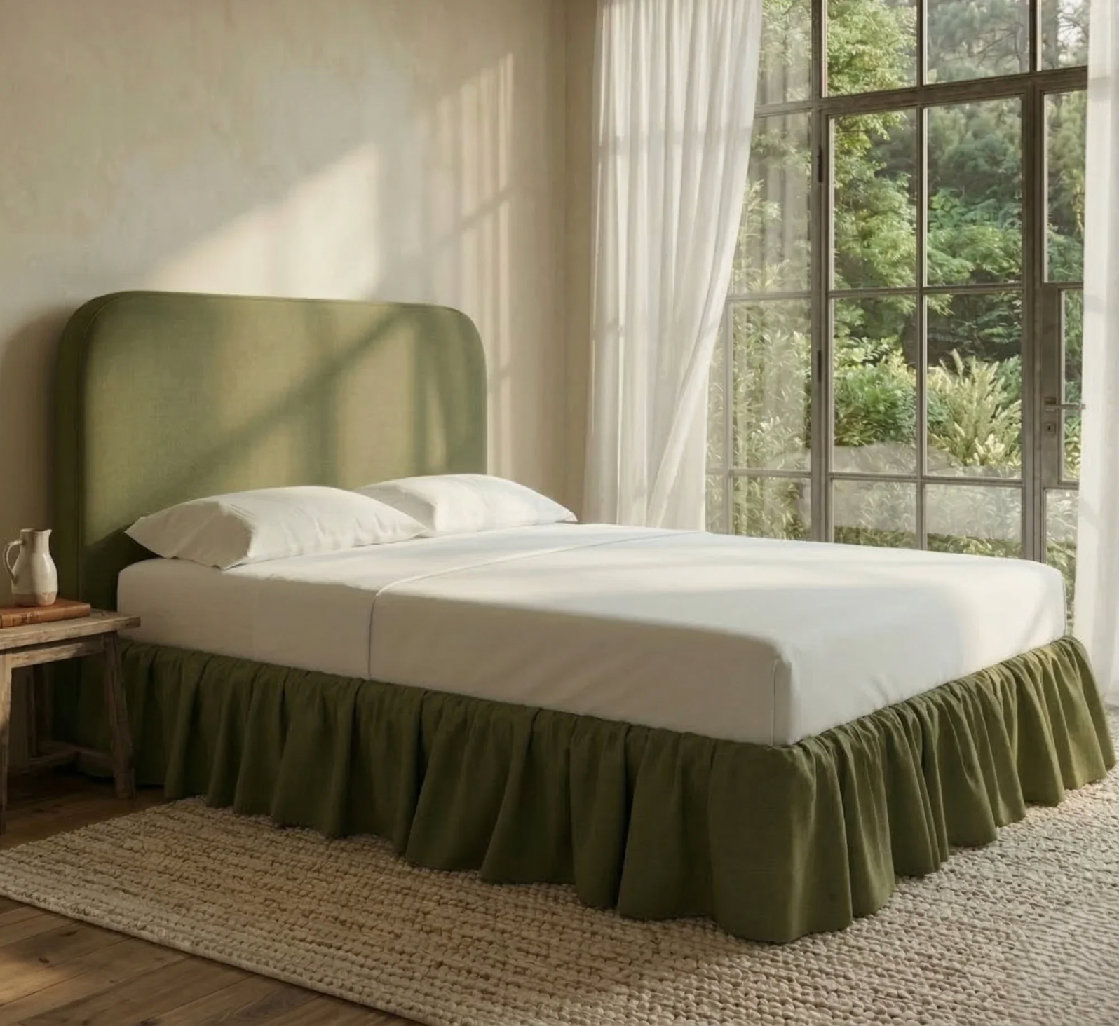 Olive Ruffle Upholstered Bed
