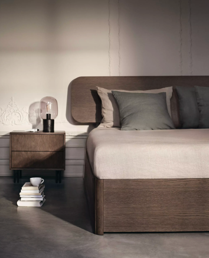 Element bed, bed-mounted headboard, with slats,