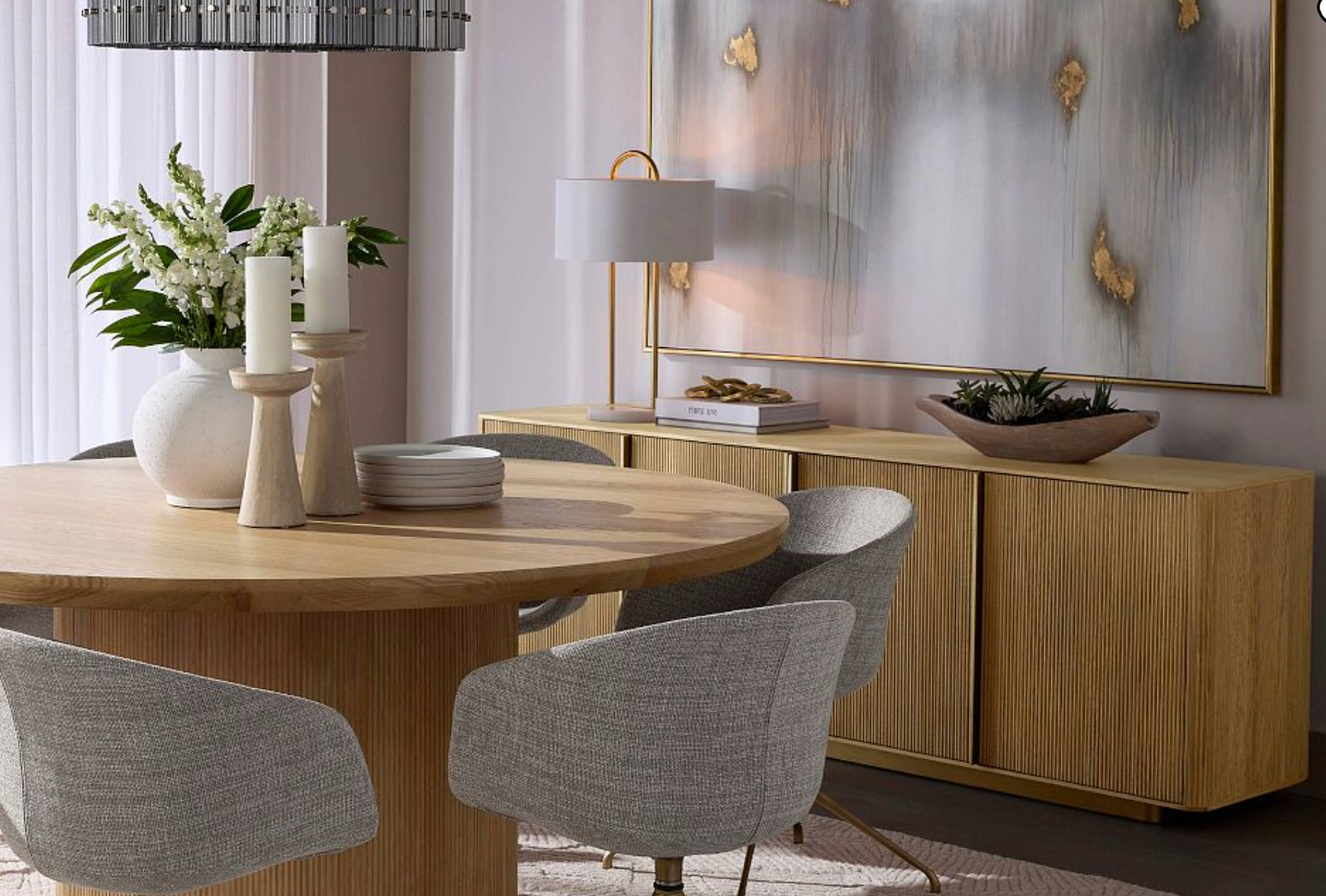 Natural Wood Fluted Sideboard Cabinet