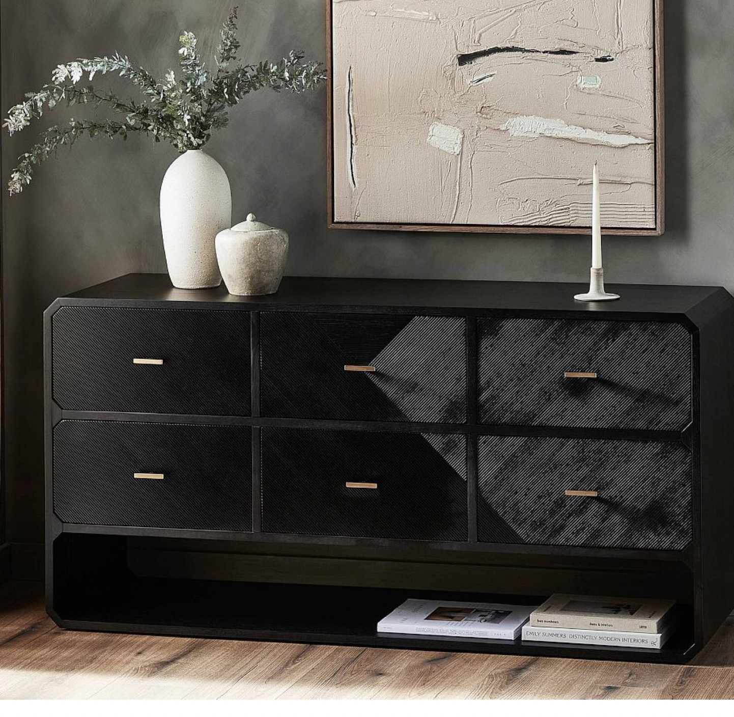 Modern Black 6 Drawer Console Cabinet