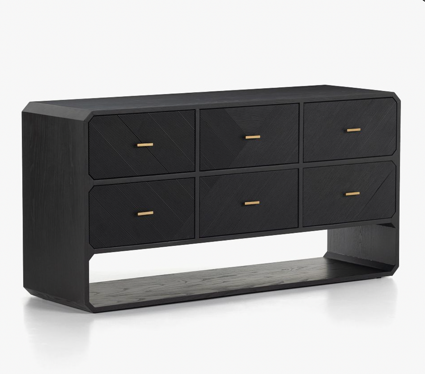 Modern Black 6 Drawer Console Cabinet