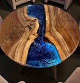 Round Blue Resin Wooden Dining Table