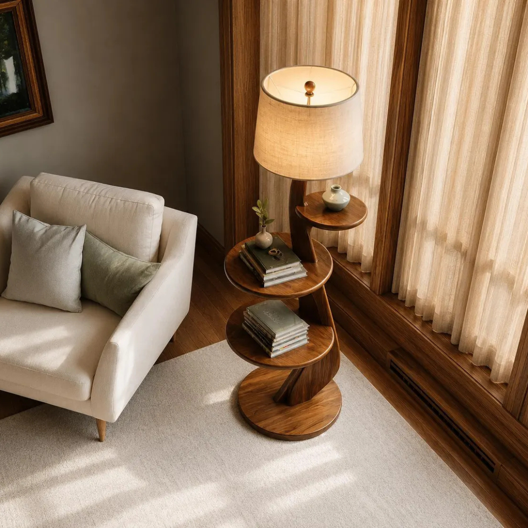 Teak Wood Floor Lamp