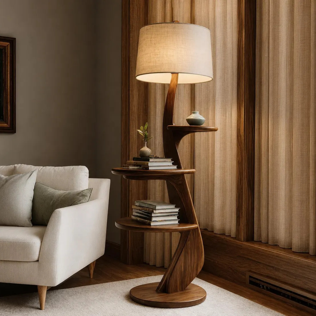 Teak Wood Floor Lamp