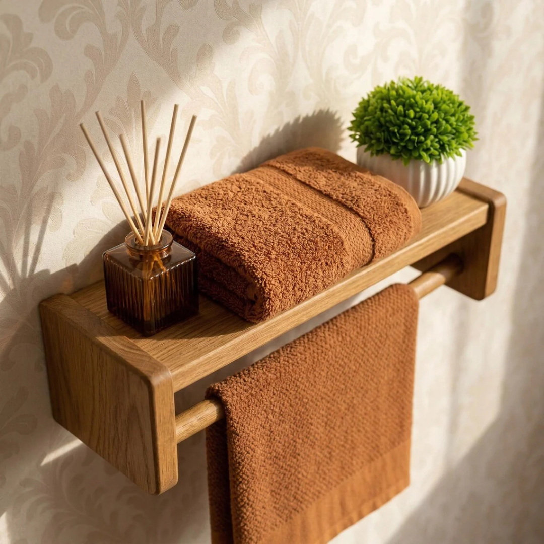 Wood Towel Rack with Shelf,