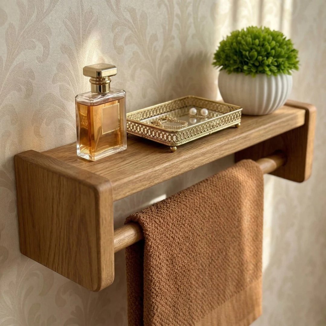 Wood Towel Rack with Shelf,