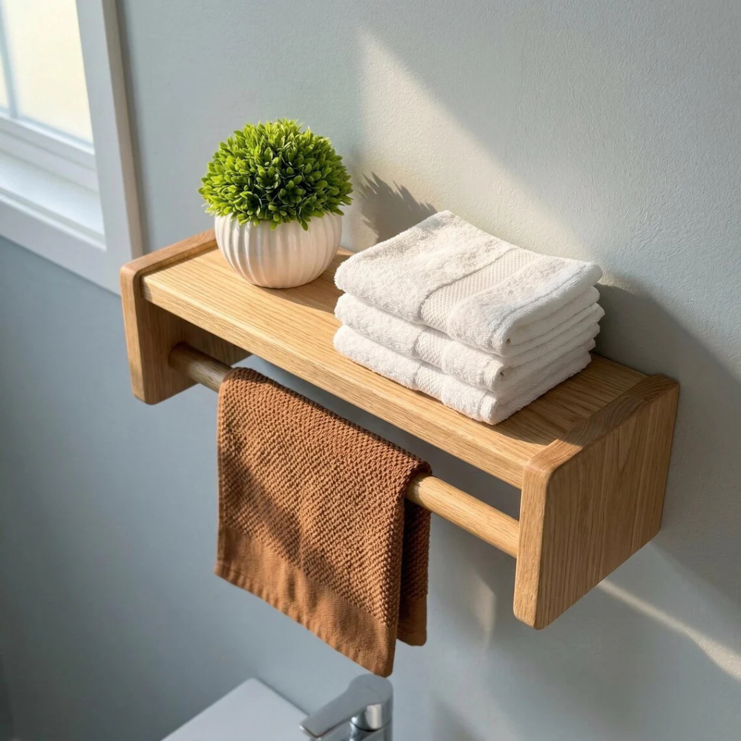 Wood Towel Rack with Shelf,