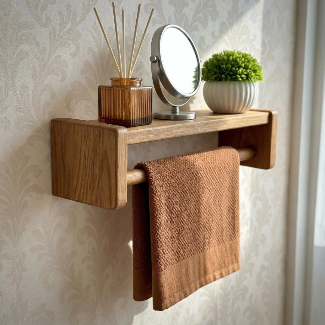 Wood Towel Rack with Shelf,