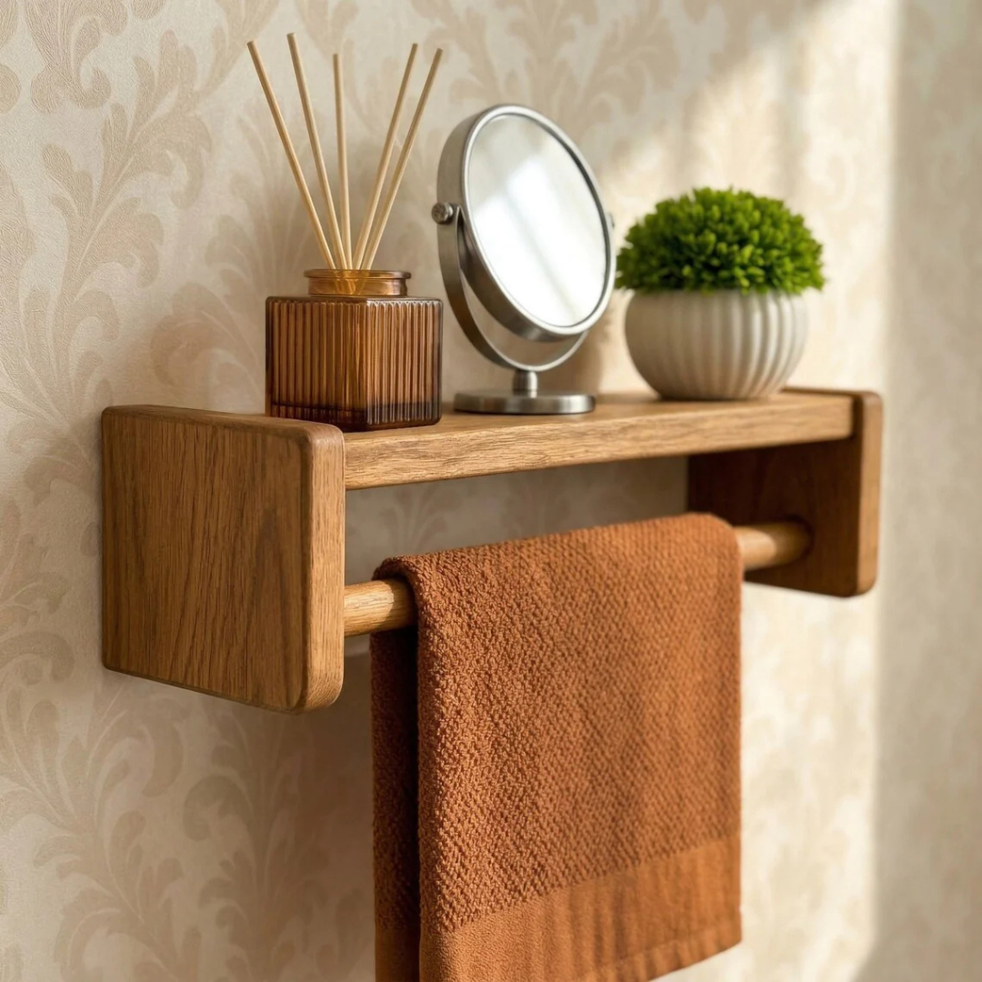 Wood Towel Rack with Shelf,