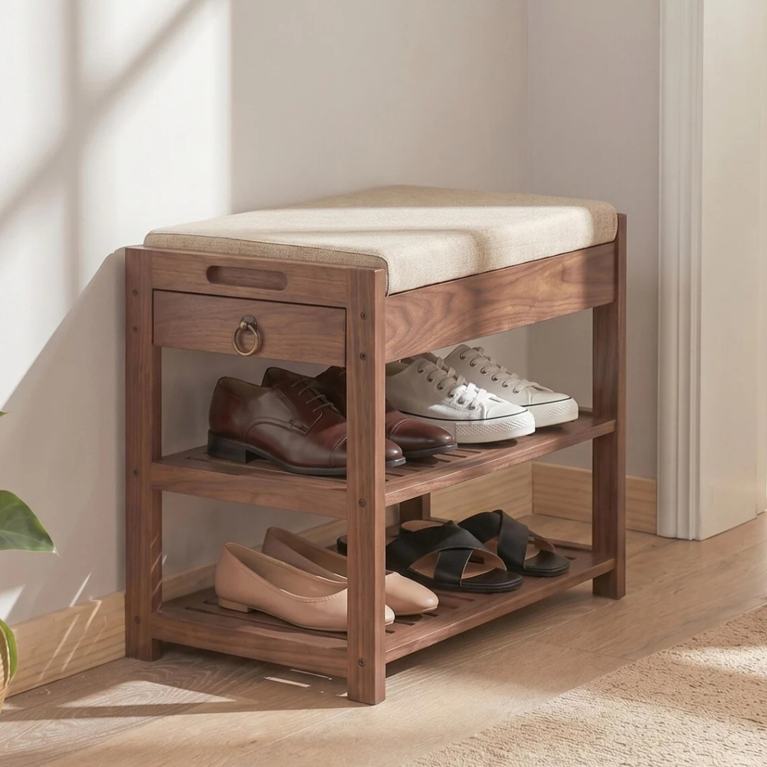 Wood Shoe Bench with Storage Drawer