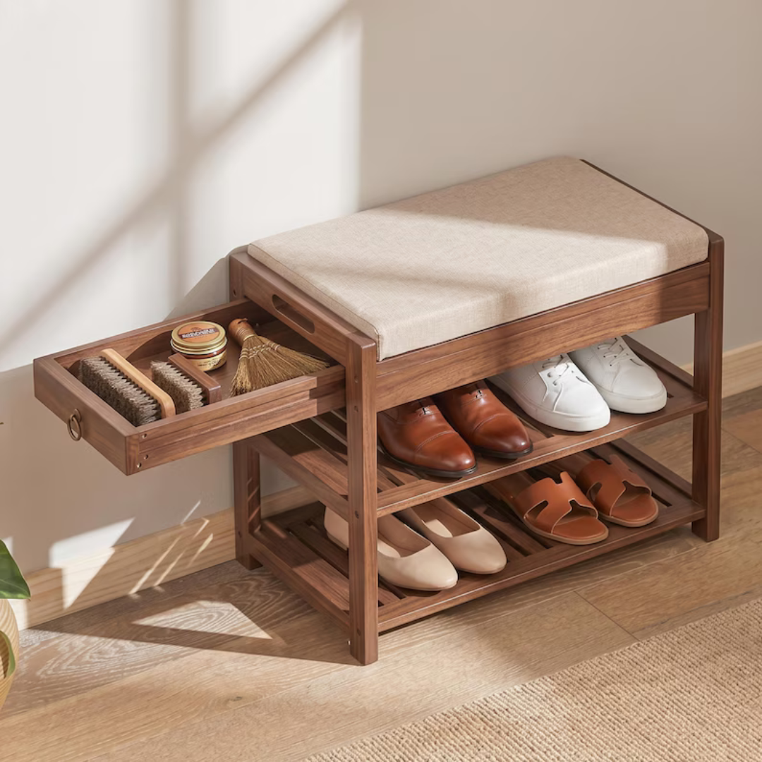 Wood Shoe Bench with Storage Drawer