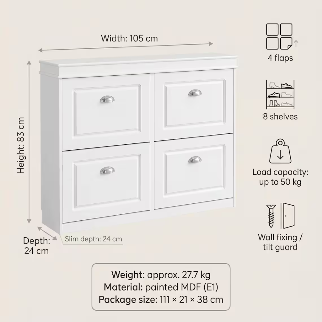 4-Door Shoe Rack – 8 Shelves, Shoe Storage Cabinet,