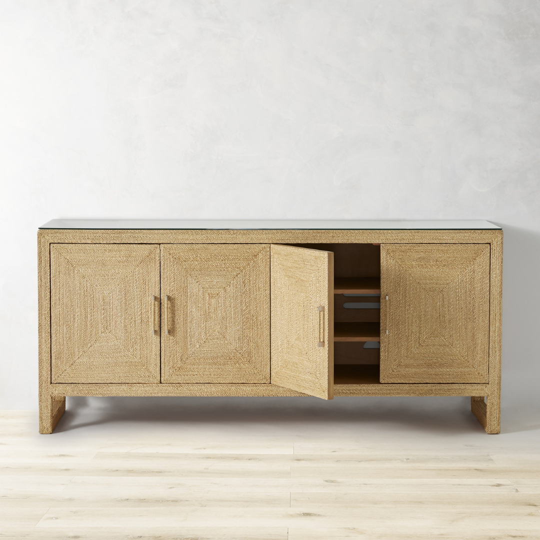 Natural rattan 4-Door Sideboard Cabinet