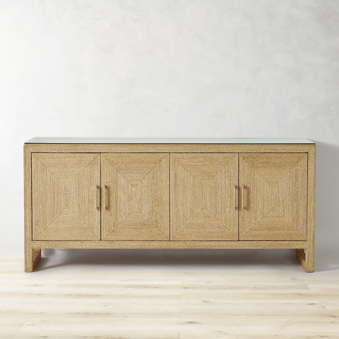 Natural rattan 4-Door Sideboard Cabinet