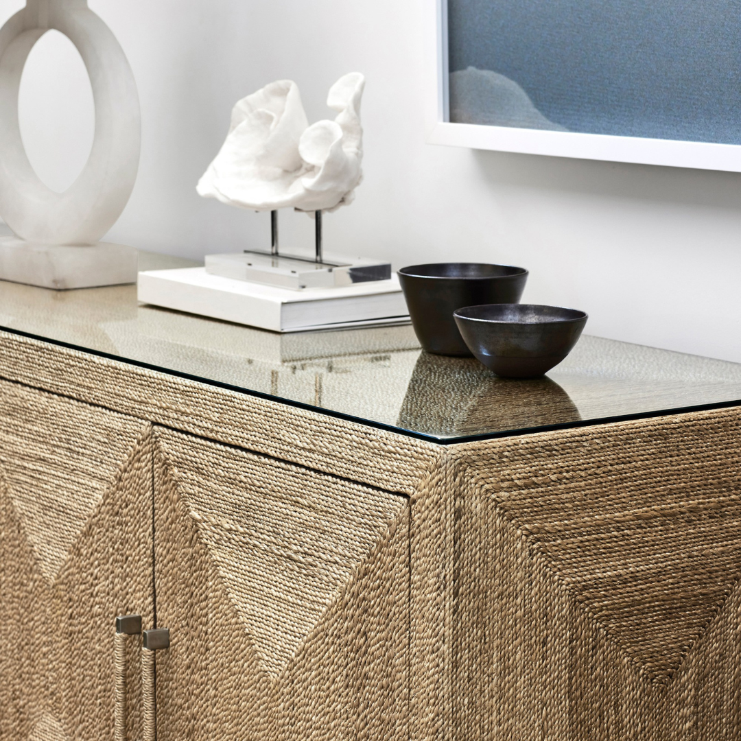 Natural rattan 4-Door Sideboard Cabinet