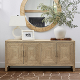 Natural rattan 4-Door Sideboard Cabinet