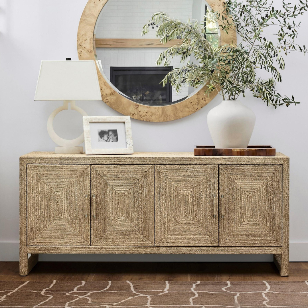 Natural rattan 4-Door Sideboard Cabinet