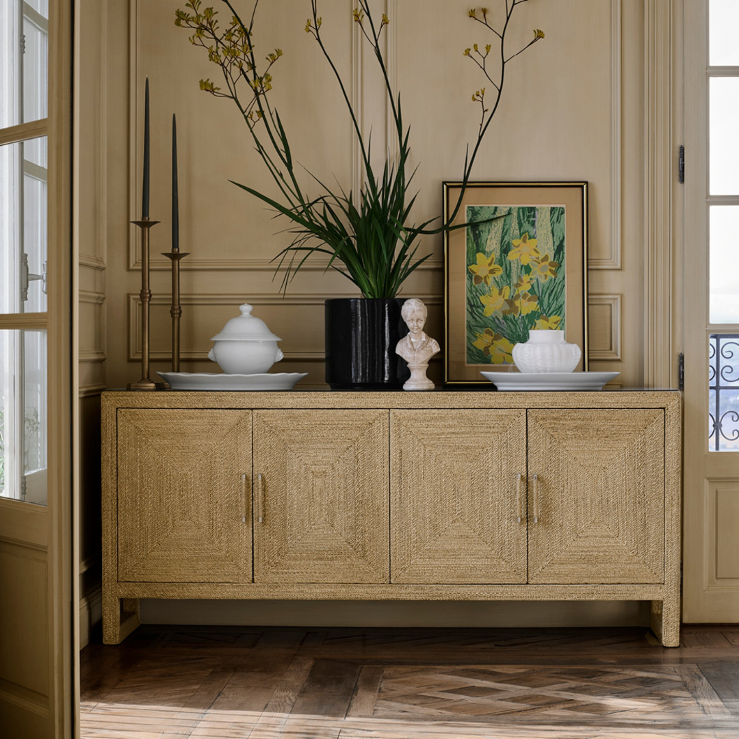 Natural rattan 4-Door Sideboard Cabinet