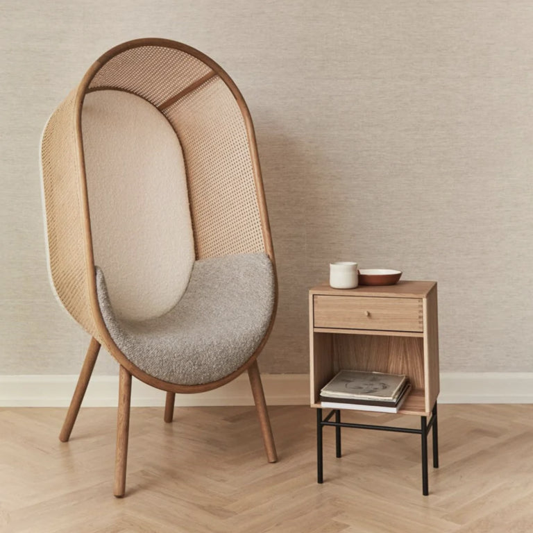 Cocoon Rattan Solid Wood Curved Wing Chair - Natural Finish