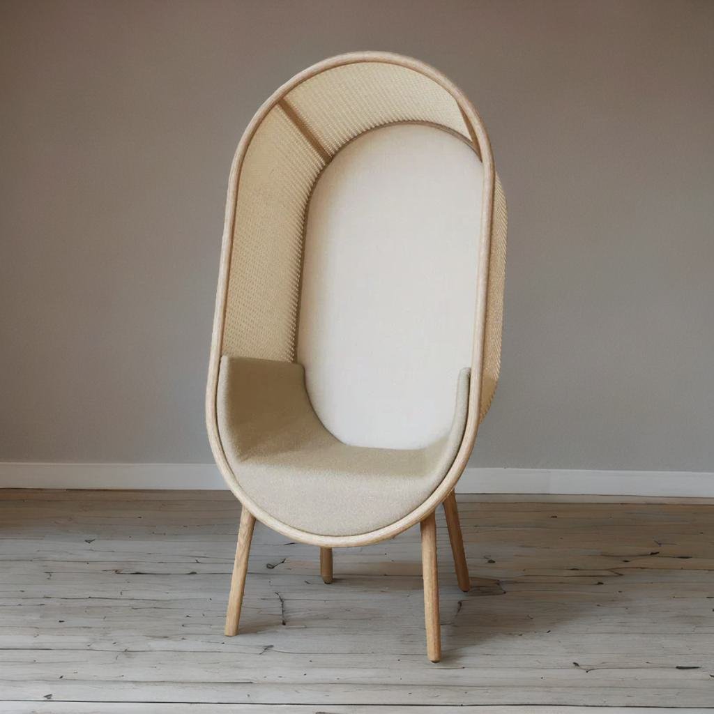 Cocoon Rattan Solid Wood Curved Wing Chair - Natural Finish