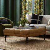 Fairfax Square Ottoman, Turned Leg with Tufted Top
