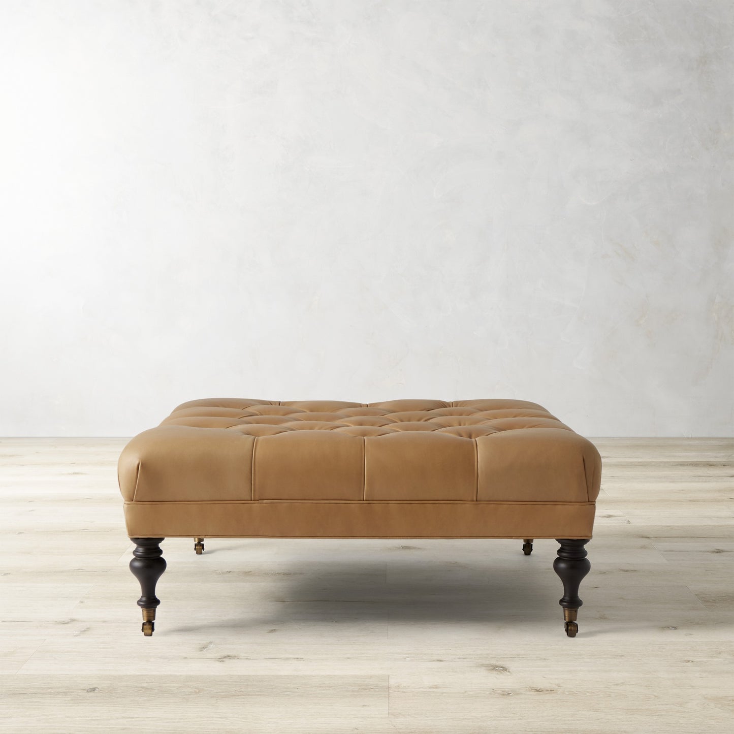 Fairfax Square Ottoman, Turned Leg with Tufted Top