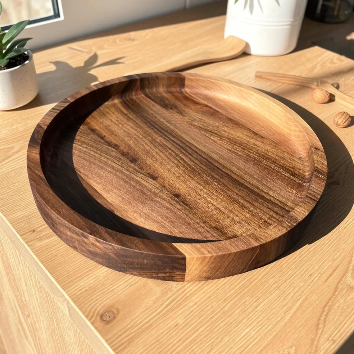 Round Walnut Serving Tray