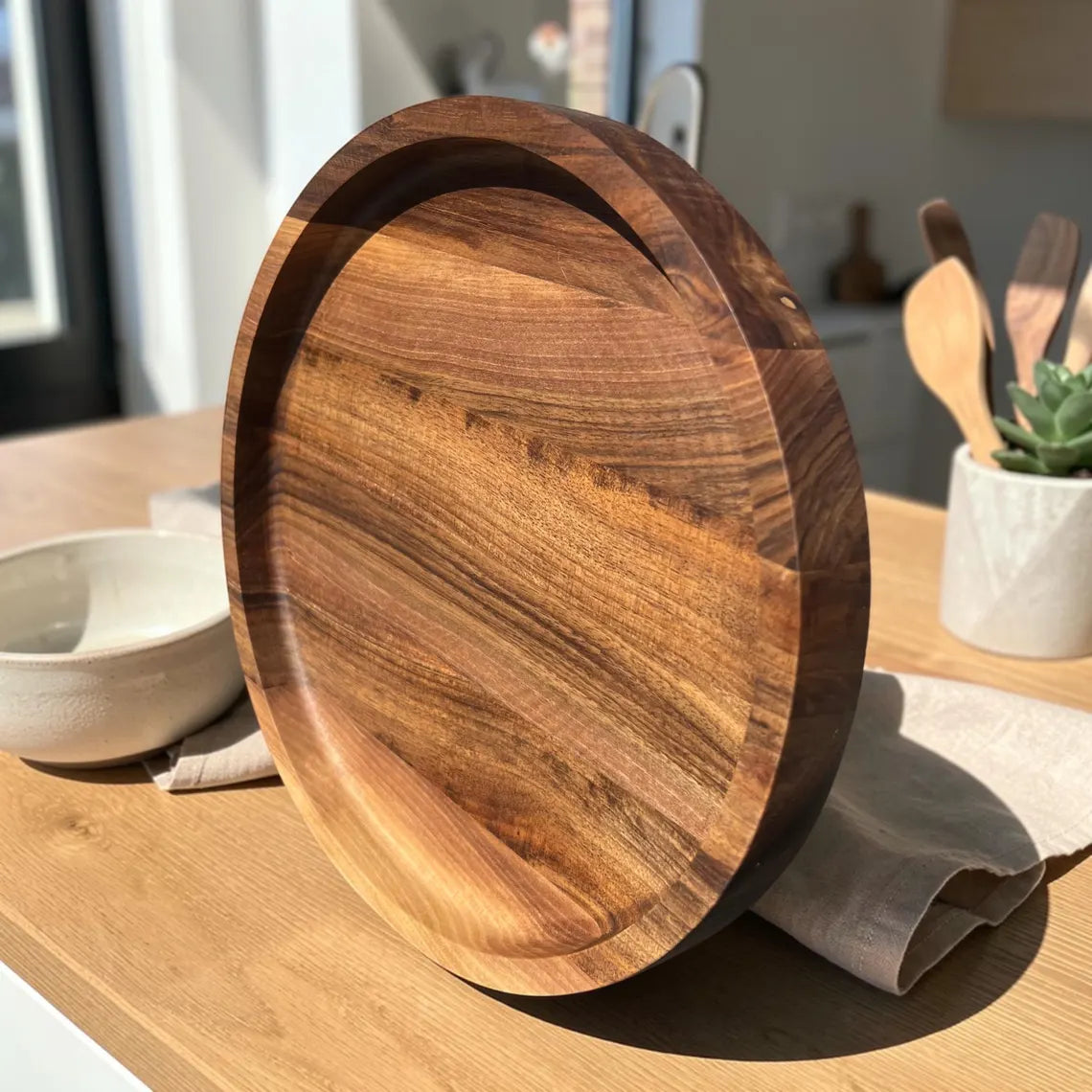 Round Walnut Serving Tray