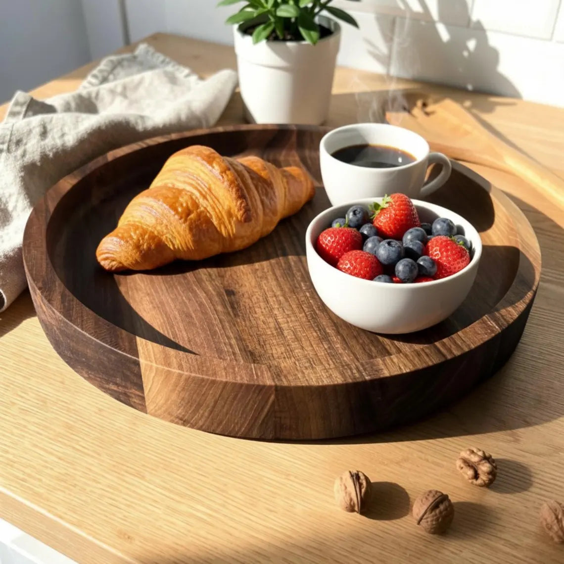 Round Walnut Serving Tray