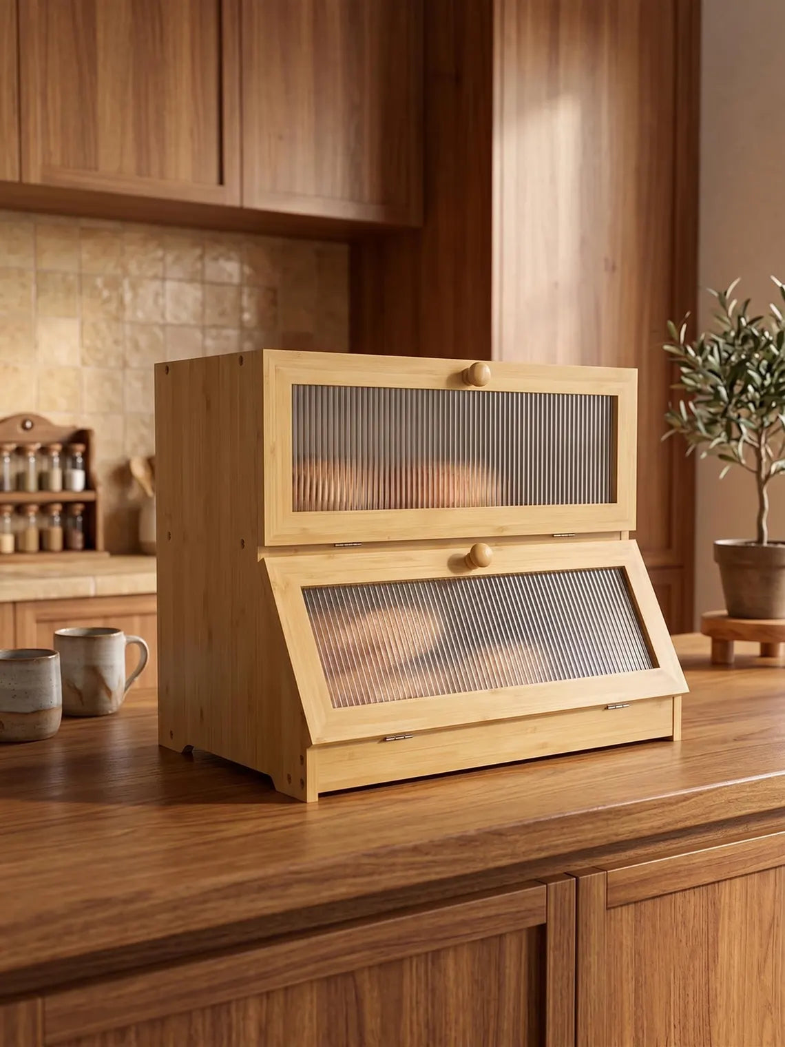2-Tier Wooden Bread Box