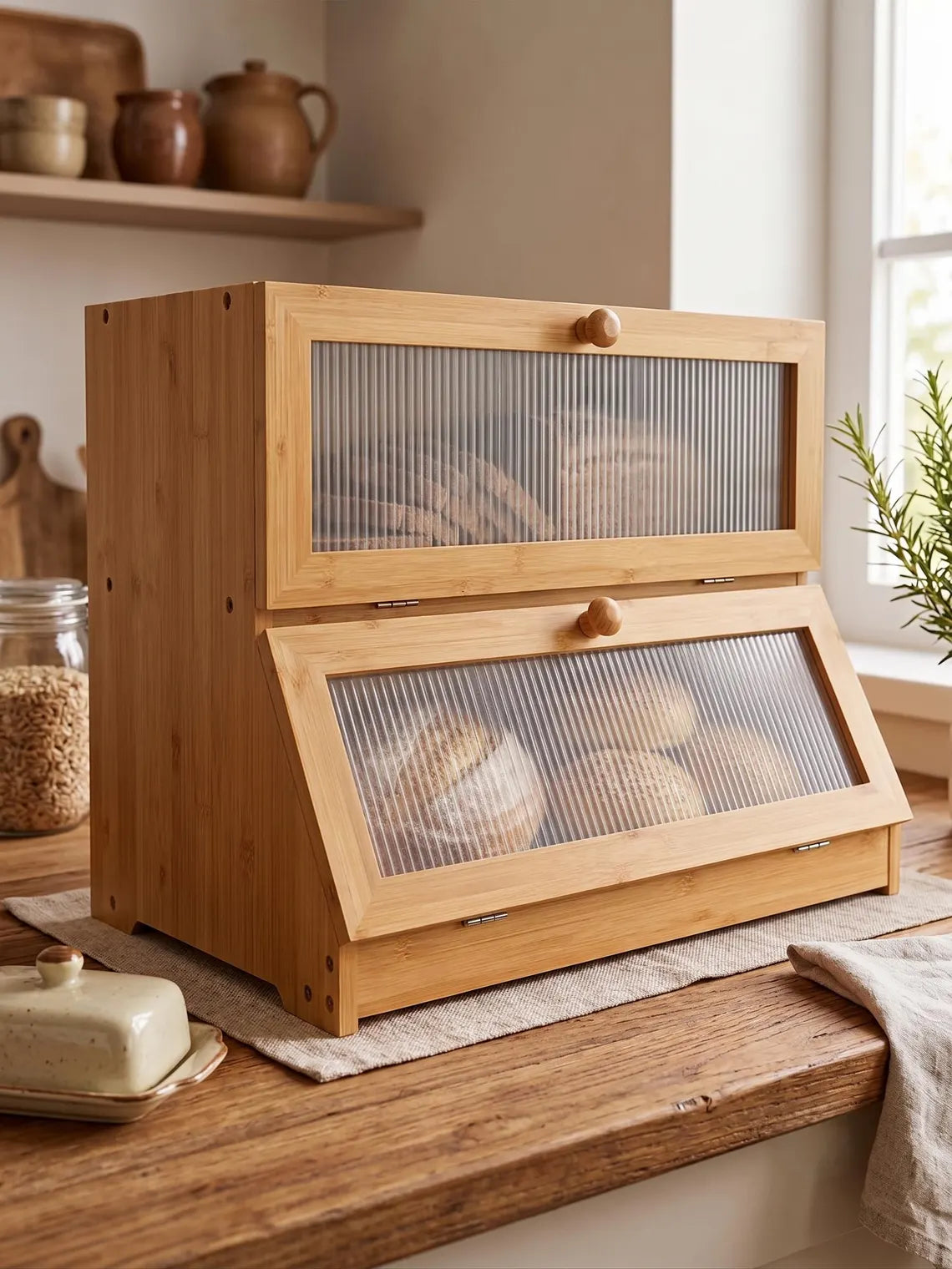 2-Tier Wooden Bread Box