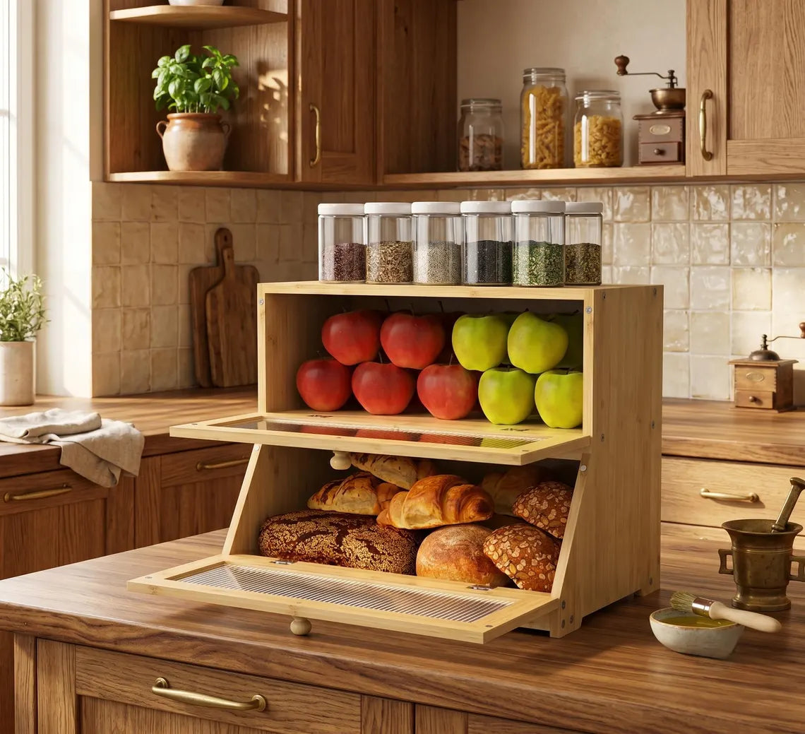 2-Tier Wooden Bread Box