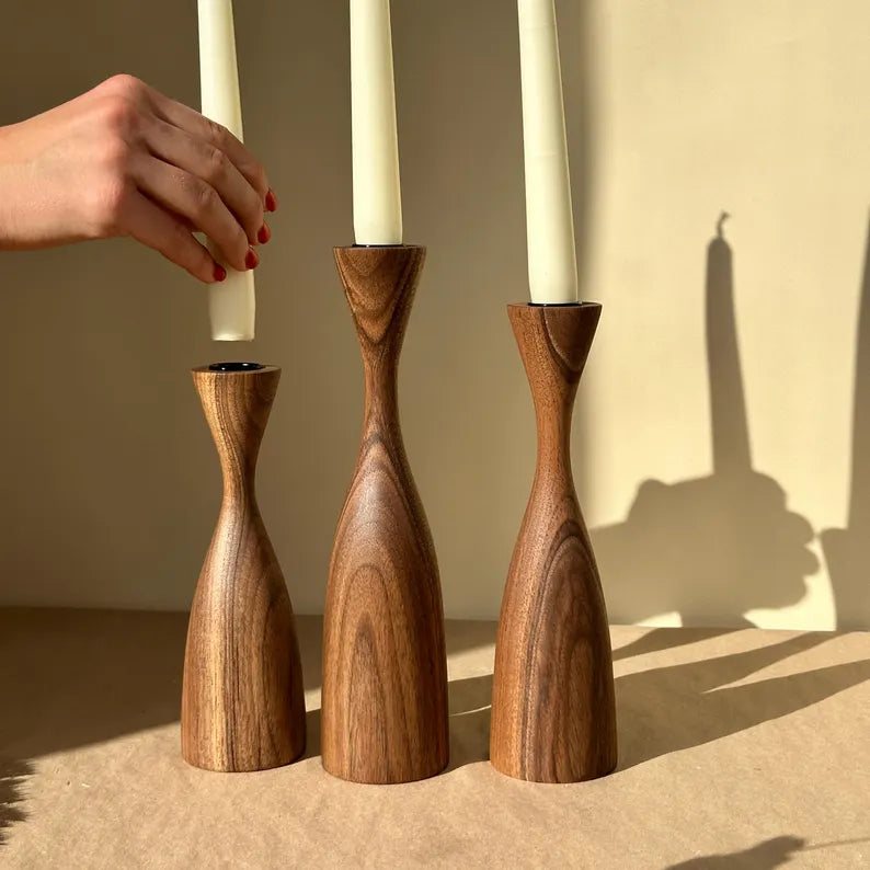 Teno Walnut Candle Holders
