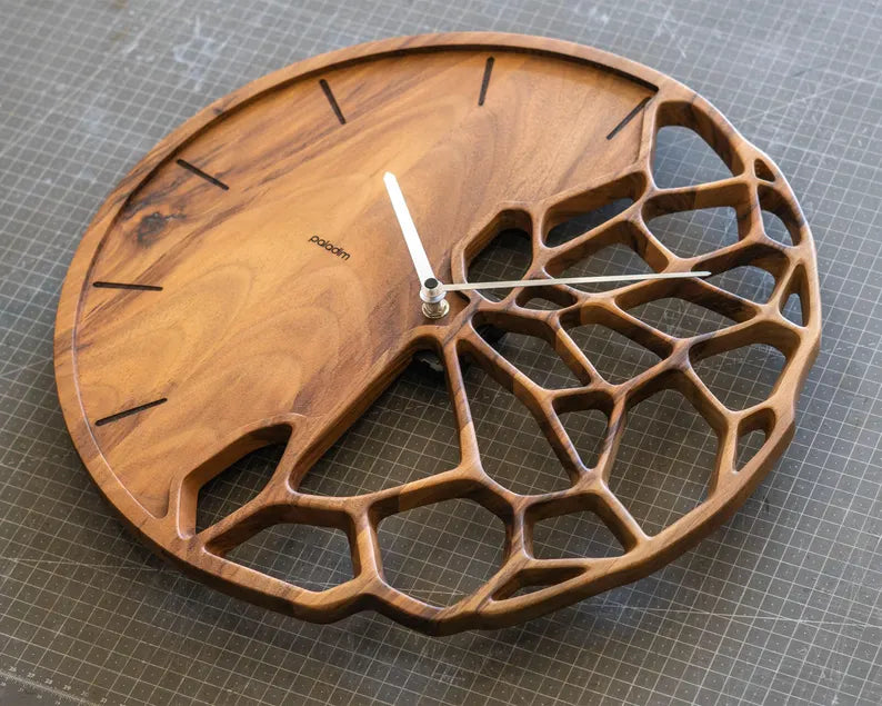 Walnut Geometric Wall Clock