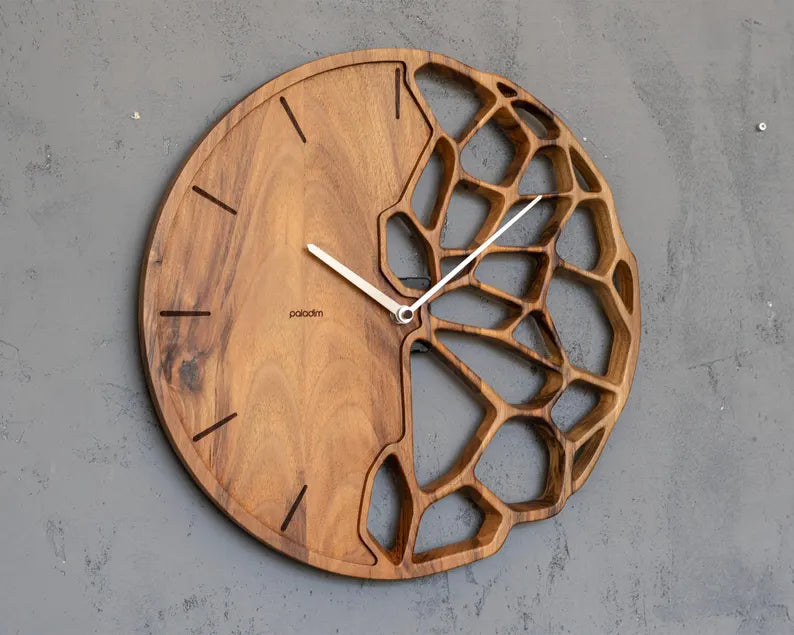 Walnut Geometric Wall Clock