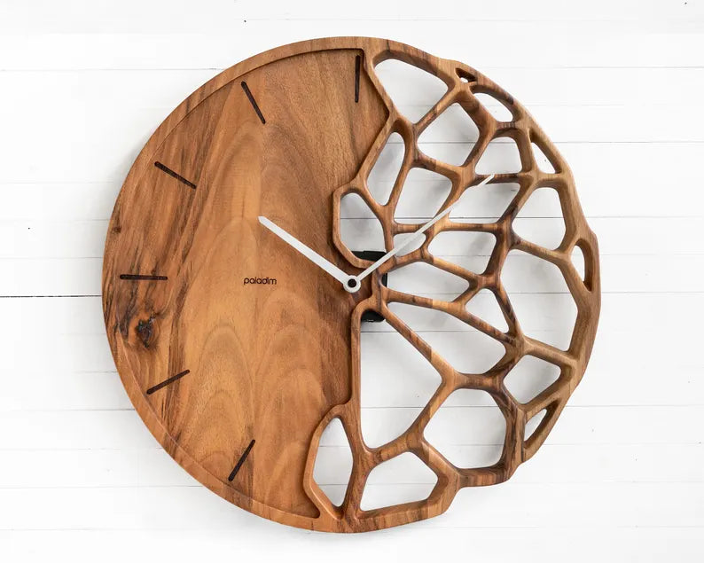 Walnut Geometric Wall Clock